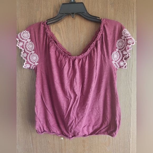 American Eagle Outfitters Tops - American Eagle Outfitters Plum Lace Sleeve Blouse